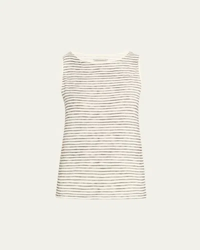 Majestic Stretch Linen Stripe Boat-neck Tank Top