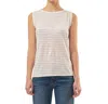 MAJESTIC STRETCH LINEN STRIPE BOATNECK TANK TOP IN CHAMALLOW