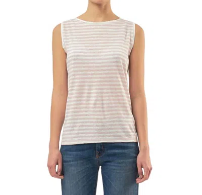 Majestic Stretch Linen Stripe Boatneck Tank Top In Chamallow In Neutral