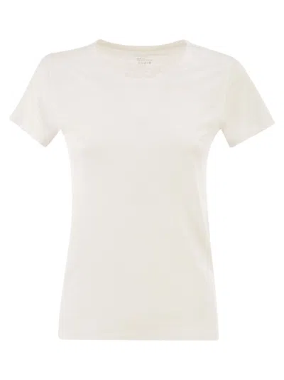 Majestic Stretch Linen T-shirt With Round Neckline In White
