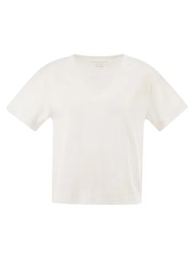 Majestic Stretch Linen T-shirt With V-neck In White