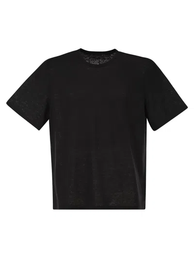 Majestic Stretch Linen T-shirt With Round Neckline In Animal Print
