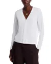Majestic V-neck Button-down Long-sleeve Stretch-linen Cardigan In Blanc