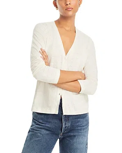 Majestic Stretch Linen V Neck Cardigan In Cream