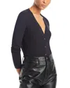 Majestic Stretch Linen V Neck Cardigan In Noir