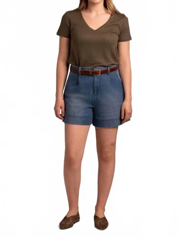 Majestic Stretch Linen V-neck Tee In Lichen In Brown