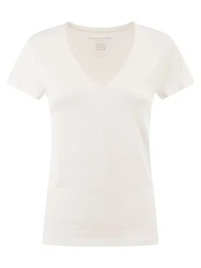 Majestic Stretch Viscose T-shirt With V-neck In White
