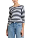 Majestic Soft Touch Boatneck Striped Jersey T-shirt In Marine