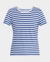 Majestic Striped Crewneck Stretch Linen Top In Blue