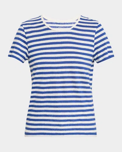 Majestic Striped Crewneck Stretch Linen Top In Blue