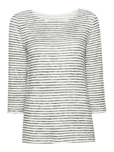 Majestic Striped Linen Blend Boat-neck T-shirt In Black