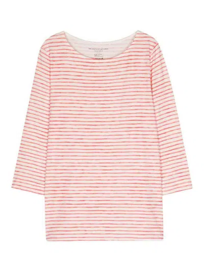 Majestic Striped Linen Blend Boat-neck T-shirt In Red