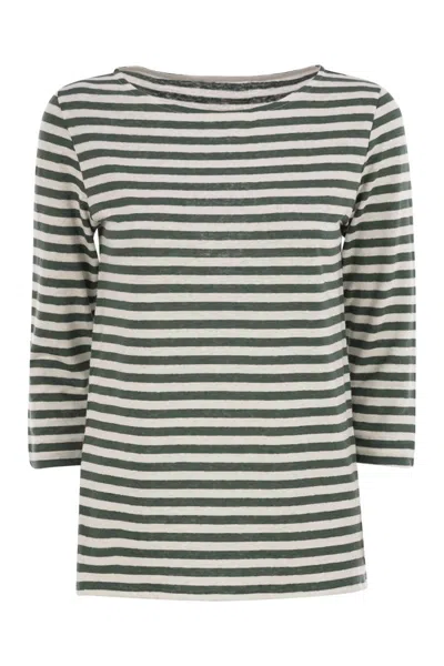 MAJESTIC MAJESTIC STRIPED LINEN BOAT NECK T-SHIRT