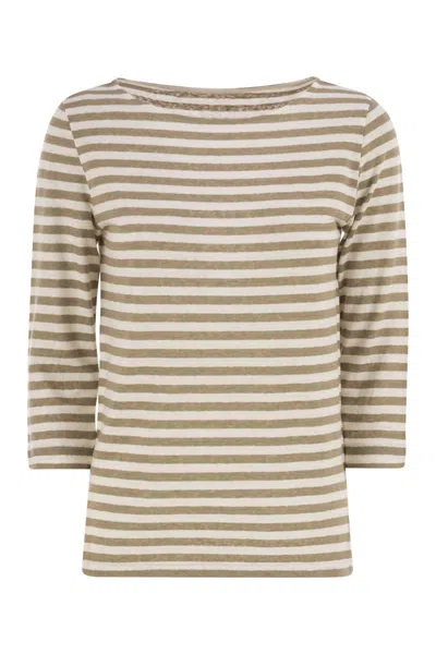 MAJESTIC MAJESTIC STRIPED LINEN BOAT NECK T-SHIRT