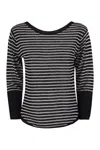 Majestic Filatures Striped Linen Boat Neck T-shirt In Black