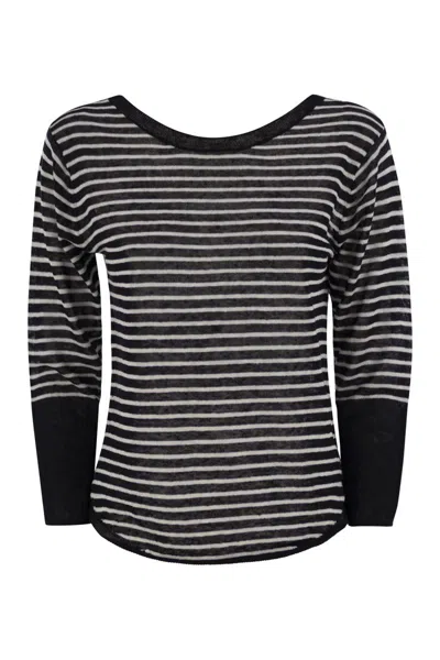 MAJESTIC MAJESTIC STRIPED LINEN BOAT NECK T-SHIRT