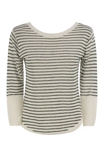 MAJESTIC MAJESTIC STRIPED LINEN BOAT NECK T-SHIRT