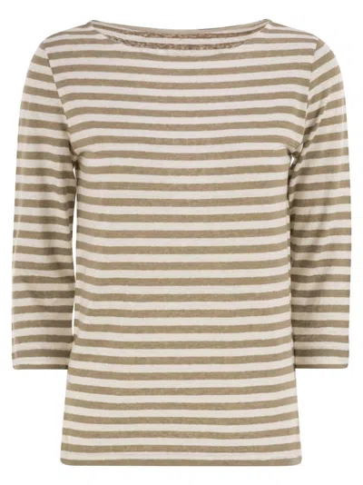MAJESTIC STRIPED LINEN BOAT NECK T-SHIRT