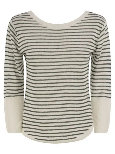 MAJESTIC STRIPED LINEN BOAT NECK T-SHIRT
