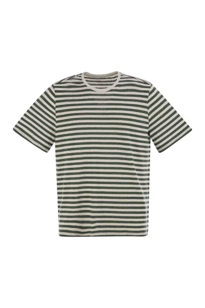 MAJESTIC MAJESTIC STRIPED LINEN CREW-NECK T-SHIRT