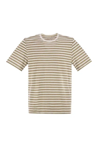 MAJESTIC MAJESTIC STRIPED LINEN CREW-NECK T-SHIRT