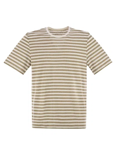 MAJESTIC STRIPED LINEN CREW-NECK T-SHIRT
