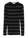 Majestic Ribbed Knit Pullover With Classic Round Neckline In Subtle Grey Stripes In Multi