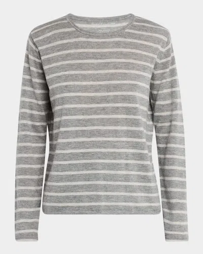 Majestic Striped Machine-washable Cashmere Sweater In Brume Chine