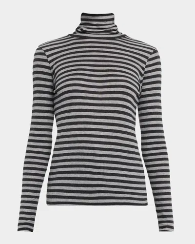 Majestic Striped Rib Knit Turtleneck In Gray