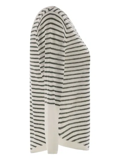 Majestic Filatures Striped Linen Boat Neck T-shirt In Gray