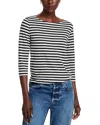 Majestic Striped Three Quarter Sleeve Tee In Multi