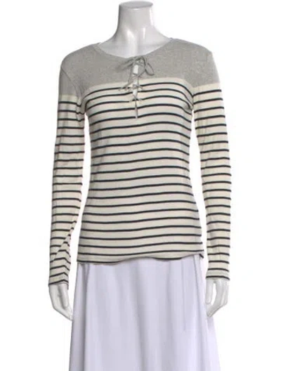 Pre-owned Majestic Striped Tie Neck Top