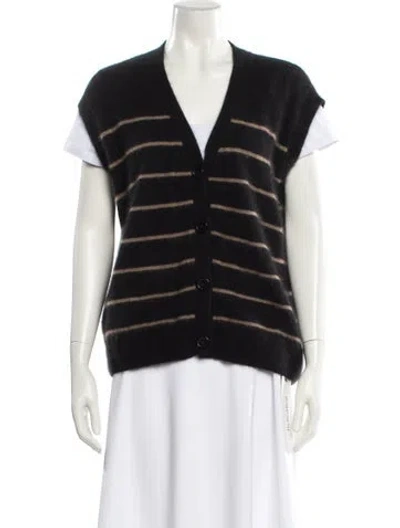 Pre-owned Majestic Striped V-neck Sweater In Black