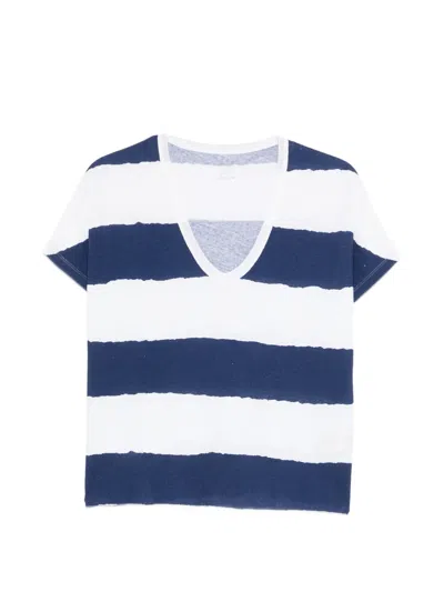 Majestic Striped V-neck T-shirt In Blue