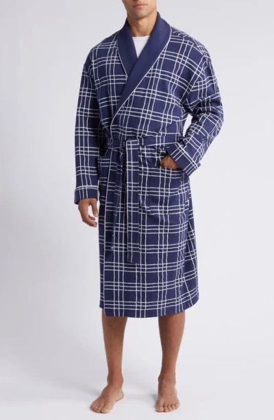 Majestic Summeritme Blues Windowpane Check Cotton Knit Dressing Gown In Navy Windowpane