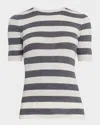 Majestic Superfine Merino Striped Crewneck T-shirt In Multi