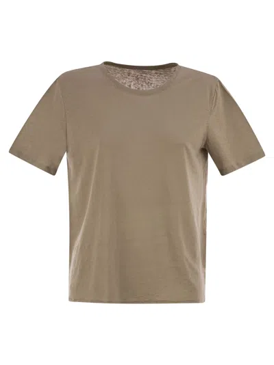 Majestic Filatures Linen Crew-neck T-shirt In Brown