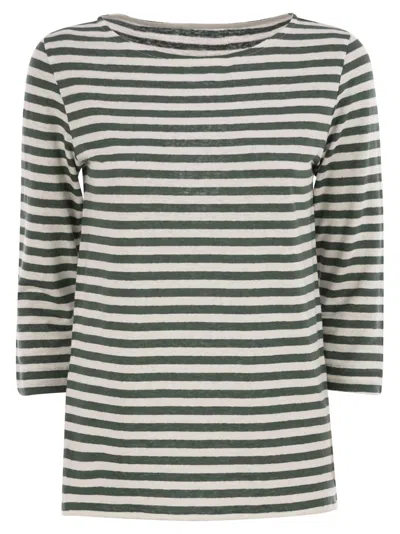 MAJESTIC MAJESTIC STRIPED LINEN BOAT NECK T SHIRT