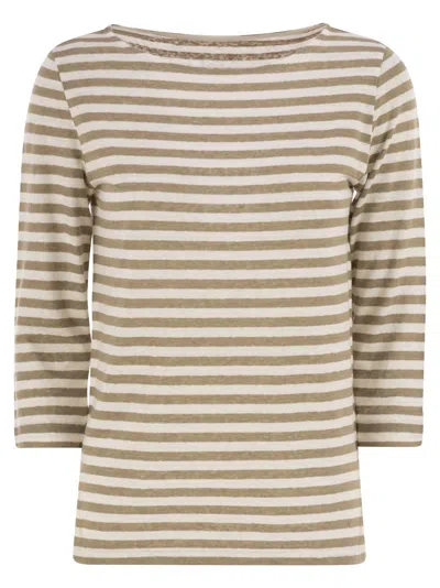 MAJESTIC MAJESTIC STRIPED LINEN BOAT NECK T SHIRT