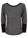 Majestic Filatures Striped Linen Boat Neck T-shirt In Black