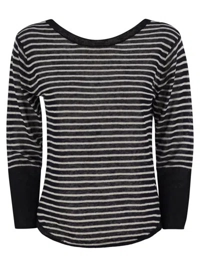 MAJESTIC MAJESTIC STRIPED LINEN BOAT NECK T SHIRT