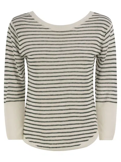 MAJESTIC MAJESTIC STRIPED LINEN BOAT NECK T SHIRT