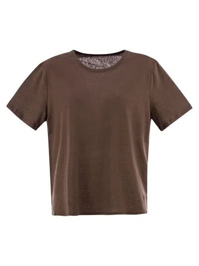 Majestic Linen Crew-neck T-shirt In Brown