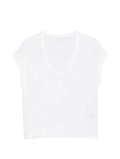 Majestic Soft Touch Short Sleeve V-neck Top In Blanc In White