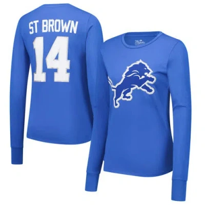 Majestic Women's Threads Amon-ra St. Brown Blue Detroit Lions Player Name Number Long Sleeve T-shirt