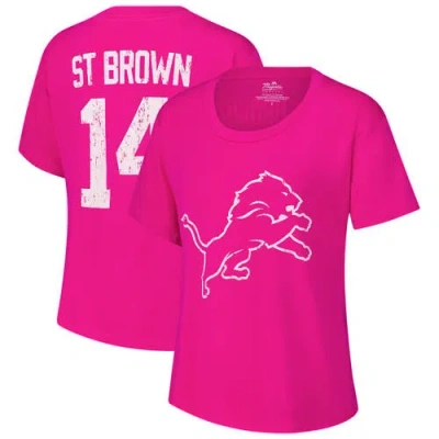 Majestic Women's Amon-ra St. Brown Pink Detroit Lions Name Number T-shirt