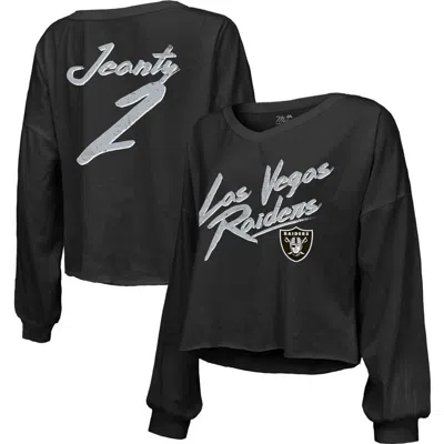 Majestic Threads Ashton Jeanty Black Las Vegas Raiders Name & Number Off-shoulder Script Cropped Lon