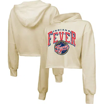 Majestic Threads Cream Indiana Fever Circus Shot Drop Shoulder Tri-blend Cropped Pullover Hoodie In White