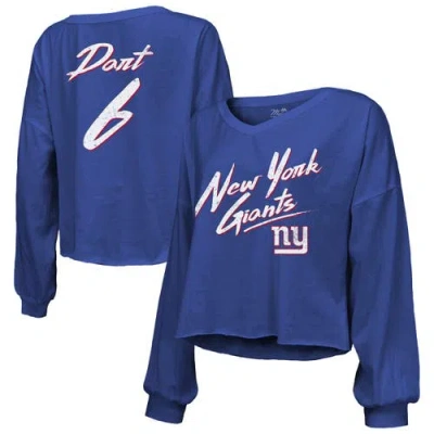 Majestic Threads Jaxson Dart Royal New York Giants Script Name & Number Long Sleeve T-shirt In Blue