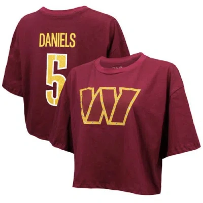 Majestic Threads Jayden Daniels Burgundy Washington Commanders Swarovski Crystals Boxy Cropped Name